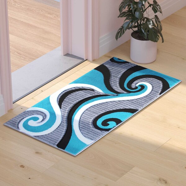 Flash Furniture Turquoise 2' x 3' Modern Plush Abstract Area Rug KP-RG952-23-TQ-GG - main